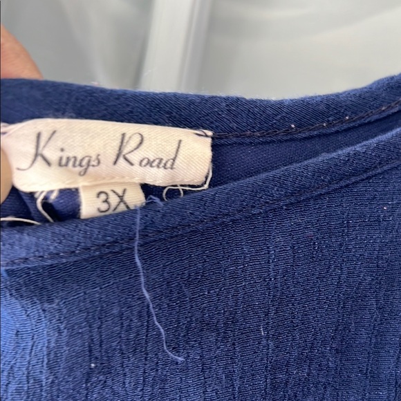 Kings Road Navy Blue Boho Midi Dress with Floral Lace Embroidered Sleeves 3X EUC - Picture 5 of 9